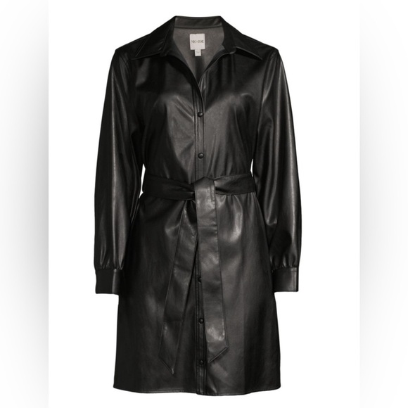 NWT Nic+Zoe Womens Black Faux Leather Knee Length Shirtdress Size Large and XL - Picture 2 of 11